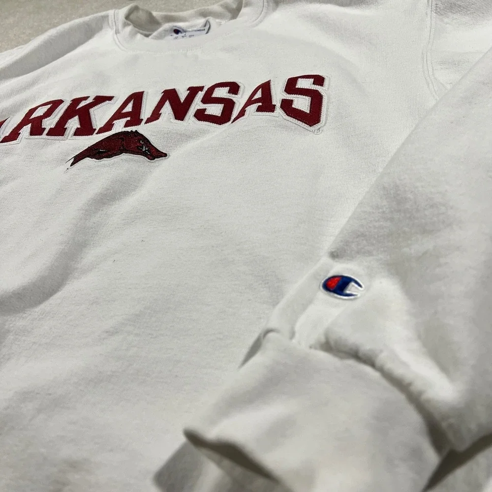 Champion‎ Arkansas Razorbacks Sweatshirt Mens L White Crewneck Fleece Pullover